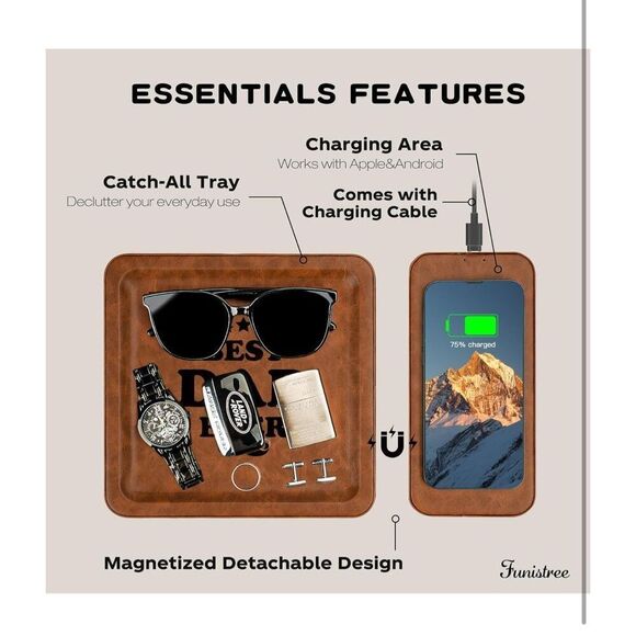 NEW Fathers Day Vegan Leather Wireless Charging Station & Valet Gift Set - Picture 2 of 9